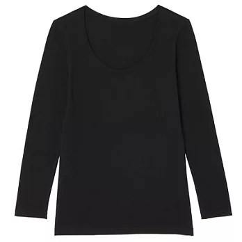 [MUJI 無印良品]女棉混羊毛彈性保暖U領九分袖衫M黑色