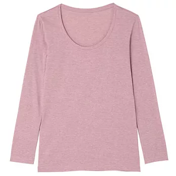 [MUJI 無印良品]女棉混羊毛彈性保暖U領九分袖衫L粉紅