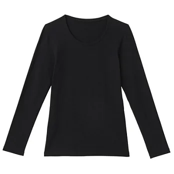 [MUJI 無印良品]女棉混羊毛彈性保暖圓領長袖衫S黑色