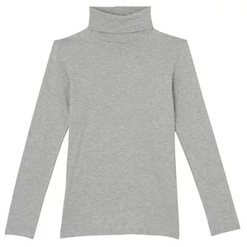 [MUJI 無印良品]女棉混羊毛彈性保暖高領長袖衫S淺灰