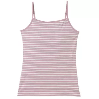 [MUJI 無印良品]女棉混羊毛彈性保暖有杯細肩帶S粉紅橫紋