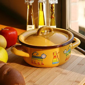 Smaltum布拉格 琺瑯雙耳鍋 害羞喵咪_橙黃