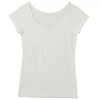 [MUJI 無印良品]女棉混羊毛彈性保暖V領法式袖衫S柔白