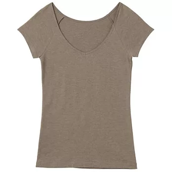 [MUJI 無印良品]女棉混羊毛彈性保暖V領法式袖衫S棕色