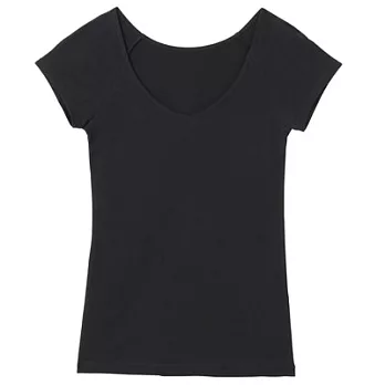 [MUJI 無印良品]女棉混羊毛彈性保暖V領法式袖衫M黑色