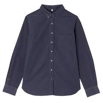 [MUJI 無印良品]女有機棉燈芯絨扣領襯衫S藍色