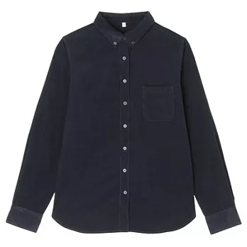 [MUJI 無印良品]女有機棉燈芯絨扣領襯衫S深藍