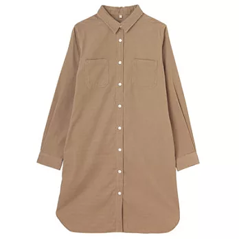 [MUJI 無印良品]女有機棉燈芯絨襯衫式洋裝S米色