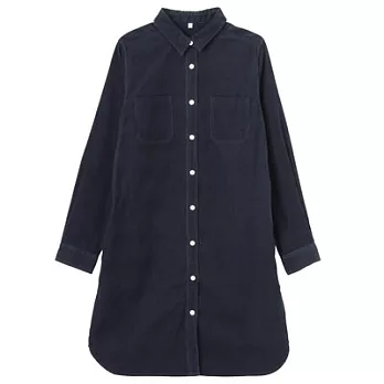 [MUJI 無印良品]女有機棉燈芯絨襯衫式洋裝S深藍