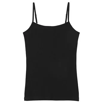 [MUJI 無印良品]女棉混羊毛彈性保暖細肩帶L黑色