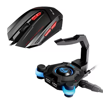 T.C.STAR電競紅色光學滑鼠+鼠線夾TCN292RD+TCH100