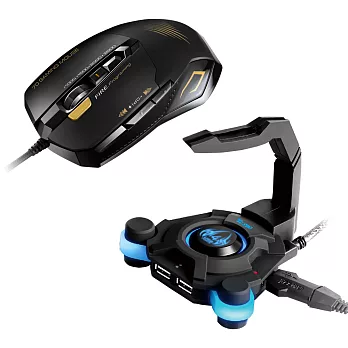 T.C.STAR黑色電競光學滑鼠+鼠線夾TCN293BK+TCH100