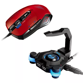 T.C.STAR紅色電競光學滑鼠+鼠線夾TCN293RD+TCH100