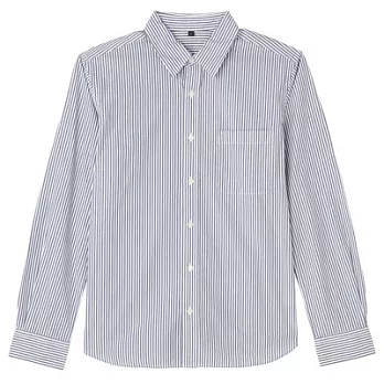 [MUJI無印良品]男有機棉直紋襯衫S煙燻藍