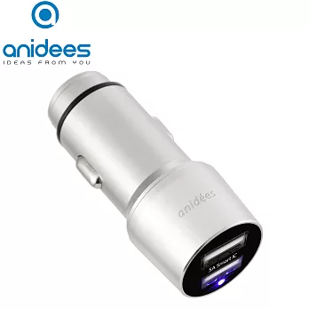 anidees 2 埠USB 5A/25W 不鏽鋼智慧車充