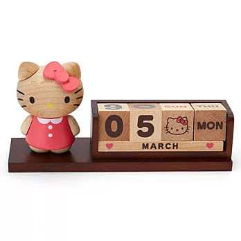 《Sanrio》HELLO KITTY 桌上型木製萬年曆(粉紅洋裝)