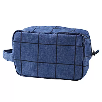 [MUJI無印良品]混尼龍盒型化妝包/藍x黑格紋