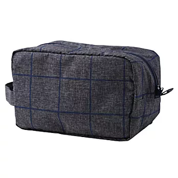 [MUJI無印良品]混尼龍盒型化妝包/灰x藍格紋