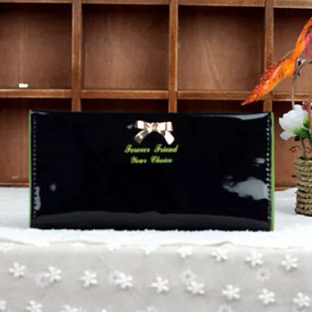 AmaZing 蝴蝶結軟漆皮超薄優雅亮面女用長夾 (6色可選)黑色