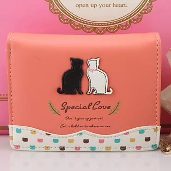 AmaZing 貓控最愛日系對話貓咪女用吊飾短夾 (6色可選)深橘