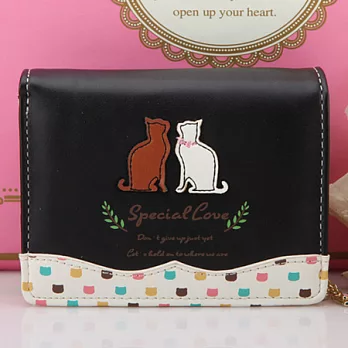 AmaZing 貓控最愛日系對話貓咪女用吊飾短夾 (6色可選)黑色