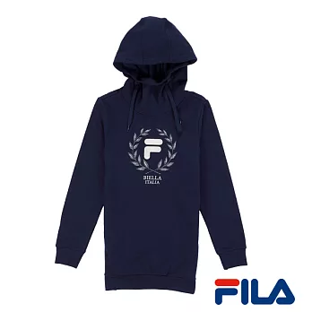 FILA女性連帽LOGO刺繡長版衫(5TEO-5417-NV)S學院藍