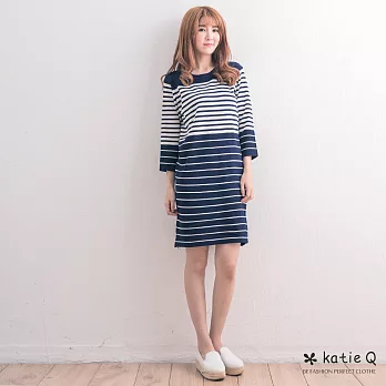 【KatieQ】層次條紋針織洋-FREEFREE藍