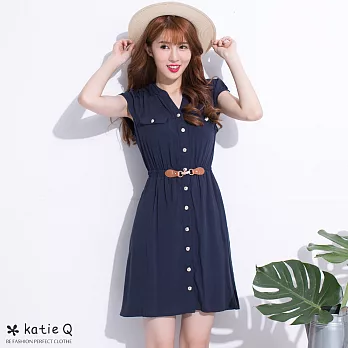 【KatieQ】OL設計時尚氣質洋裝-FREEFREE藍