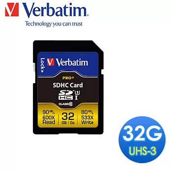 Verbatim 威寶 32GB UHS-3 U3 PRO+ SDHC 高速記憶卡(4K錄影)
