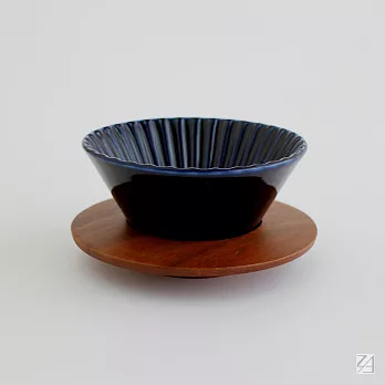 日本ORIGAMI 摺紙咖啡陶瓷濾杯組 S (湛藍色)＋木質杯座湛藍色
