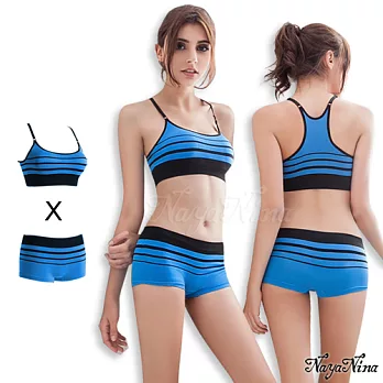 Naya Nina旋律!無縫工字背無鋼圈內衣平口褲組S-XLM藍色