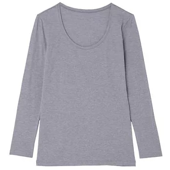 [MUJI無印良品]女棉混羊毛彈性保暖U領九分袖XL淺藍