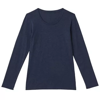 [MUJI無印良品]女棉混羊毛彈性保暖圓領長袖衫S深藍