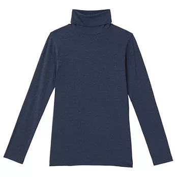 [MUJI無印良品]女棉混羊毛彈性保暖高領長袖衫S深藍