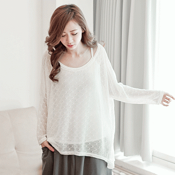 ROSE。優雅緹花針織上衣 白系
