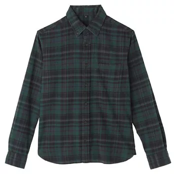 [MUJI無印良品]男有機棉法蘭絨格紋扣領襯衫XS深綠