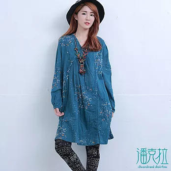 【潘克拉】繽紛星砂長版上衣(2色)-FREEFREE藍