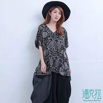 【潘克拉】大地百花排釦上衣-FREEFREE黑