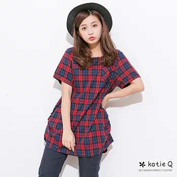 【KatieQ】側抓皺法蘭格上衣(2色)-FREEFREE紅