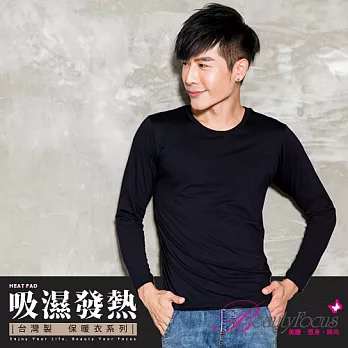 【BeautyFocus】男保暖吸濕發熱衣/圓領款3821黑色-XL