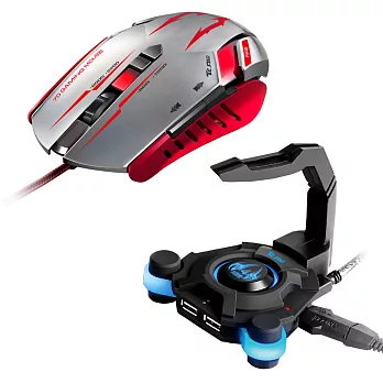 T.C.STAR紅色電競光學滑數鼠+鼠線夾TCN294RD+TCH100