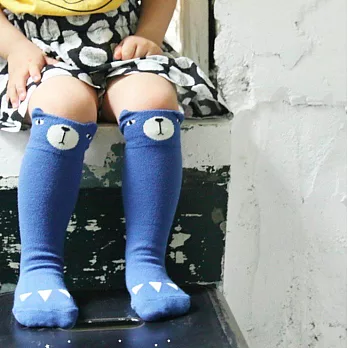 【韓國 MiniDressing】韓國製 彌之星兒童彈性襪｜止滑襪｜童襪 /酷酷小熊襪S藍色