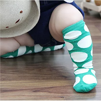 【韓國 MiniDressing】韓國製 彌之星兒童彈性襪｜止滑襪｜童襪 /個性大圓點S(綠 + 白)