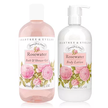 Crabtree & Evelyn 瑰珀翠 薔薇大沐浴精(500ML)+薔薇大乳液(500ML)