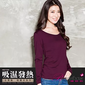 【BeautyFocus】女保暖吸濕發熱衣/圓領款3823紫紅色-XL