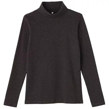 [MUJI無印良品]女有機棉混彈性橫紋高領衫L棕橫紋