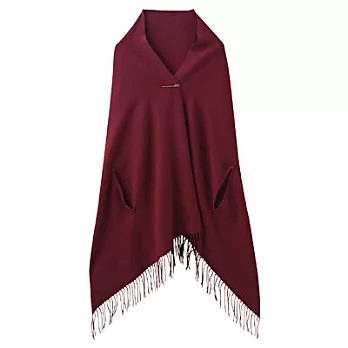 [MUJI無印良品]羊毛大判附袖口披肩酒紅