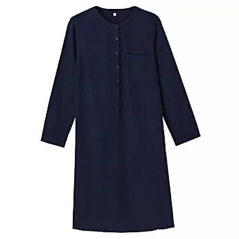 [MUJI無印良品]女有機棉法蘭絨亨利領洋裝S深藍