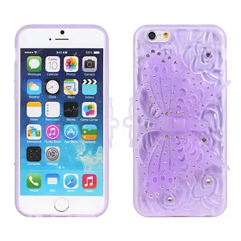 【BIEN】iPhone 6/6s 夜光蝶帶鑽指扣支架軟質保護殼 (紫)