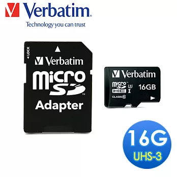 Verbatim 威寶 16GB MLC (U3) UHS-I CLASS 3 600X PRO microSDHC 4K記憶卡